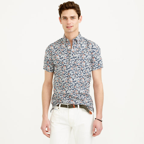 Secret Wash Short-Sleve Popover Shirt in Coastline Navy Floral