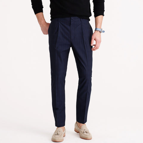 Pleated Trouser in Windowpane Cotton