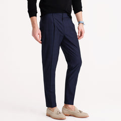 Pleated Trouser in Windowpane Cotton