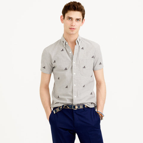 Short-Sleeve Chambray Shirt with Embroidered Octopi