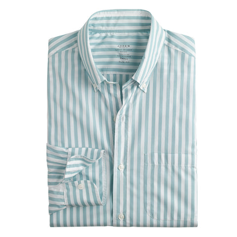 Slim Lightweight Secret Wash Shirt in Faded Teal Stripe