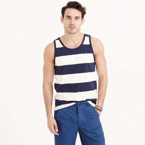 Textured Cotton Tank Top in Faded Stripe