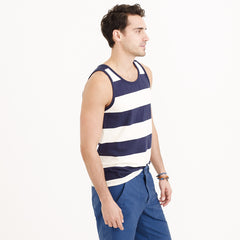 Textured Cotton Tank Top in Faded Stripe