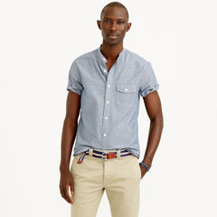 Secret Wash Short-Sleeve Band-Collar Chambray Shirt